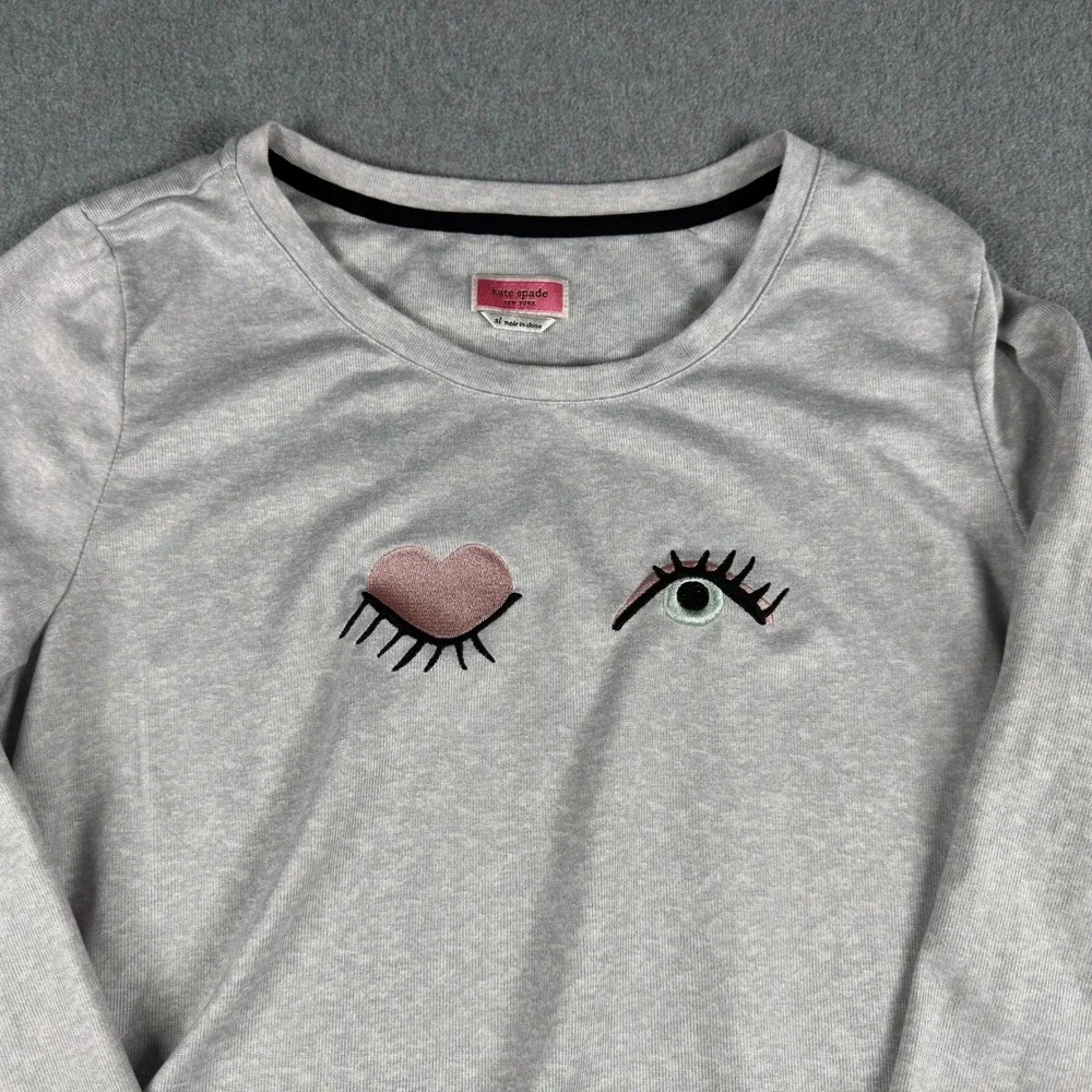 Kate Spade Winking Eye Brushed Knit Long Sleeve Sweater Top